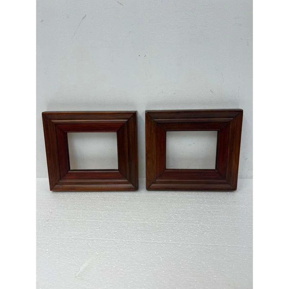 Traditional Wood Picture Frame Pair Dark Brown Fits 4.5x5.5 Set of 2 vintage art